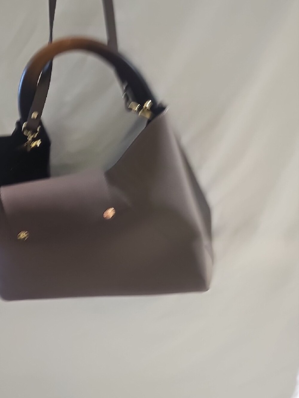 Structured Dark Brown Leather Shoulder Bag with Gold Ring Detail - Picture 6 of 6